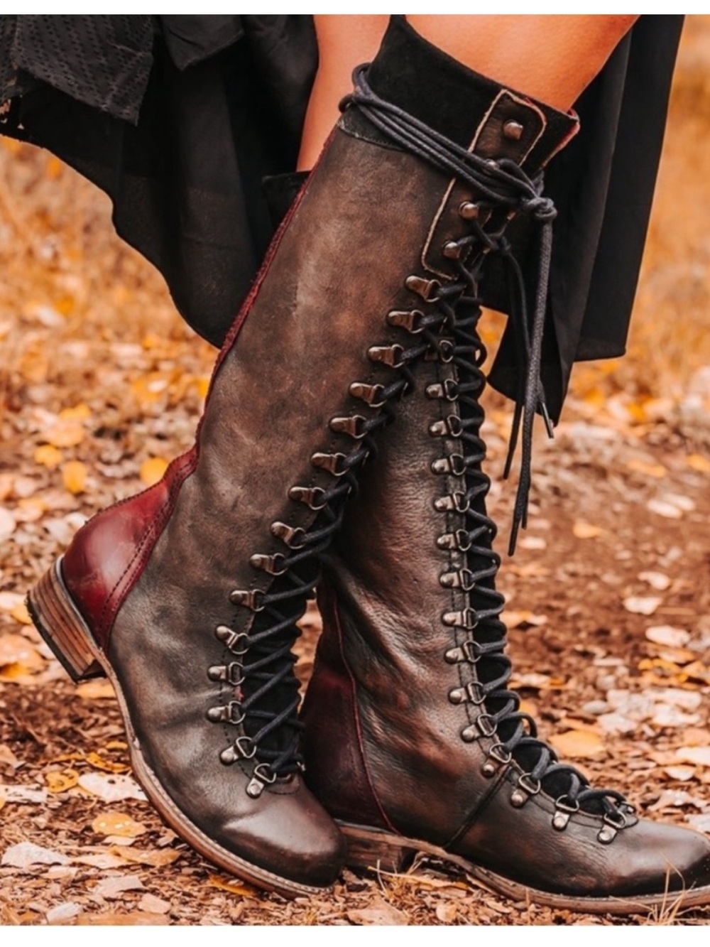 Women's Freebird Tall Boots Lace Up Raphael Leather Dark Brown Size 8
